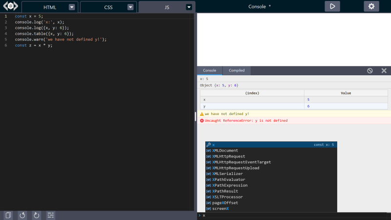Developer console for quick inspection
