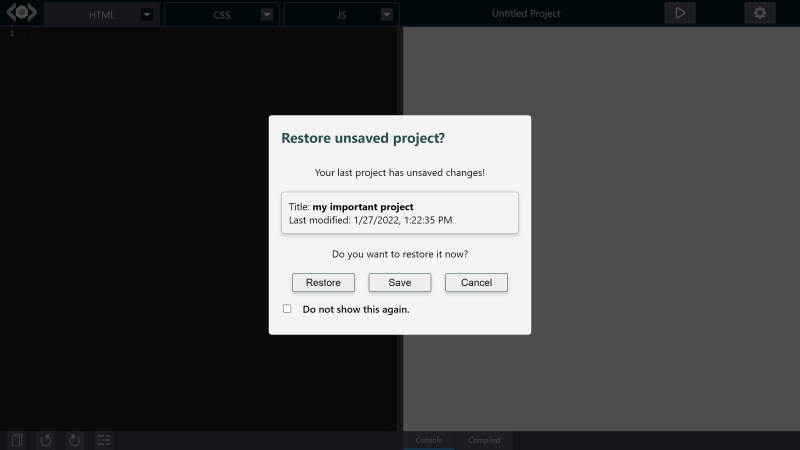 Restore unsaved projects